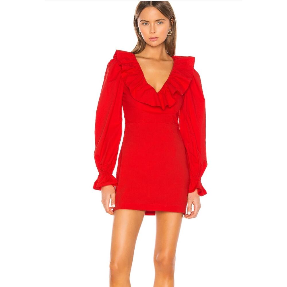 Camila Coelho Dress Womens Size S Alistair Ruffle Trim Elastic Cuff Long Sleeve